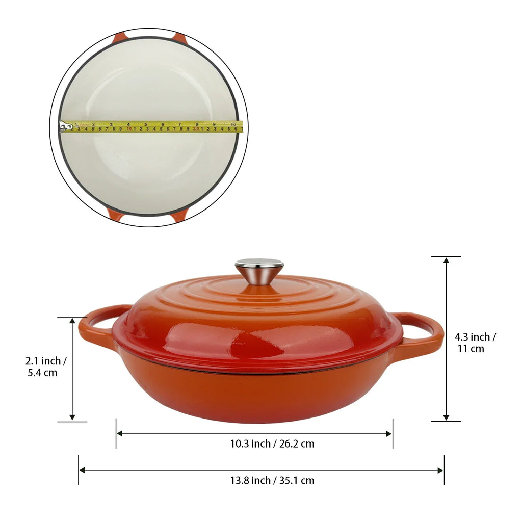 Oval Enameled Cast Iron Dutch Oven- Heavy Pot with Lid, 2.5 QT, Double Handle, Red and Blue