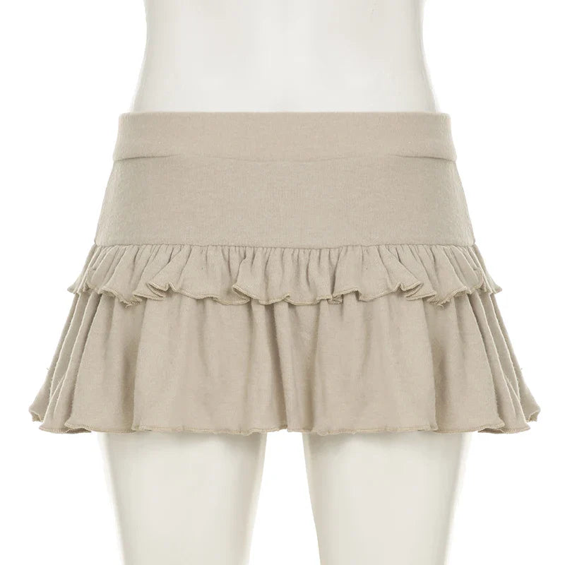 Coquette Solid Pleated Super Mini Skirt Preppy Sexy Slim Low Waist Cotton Short Skirt