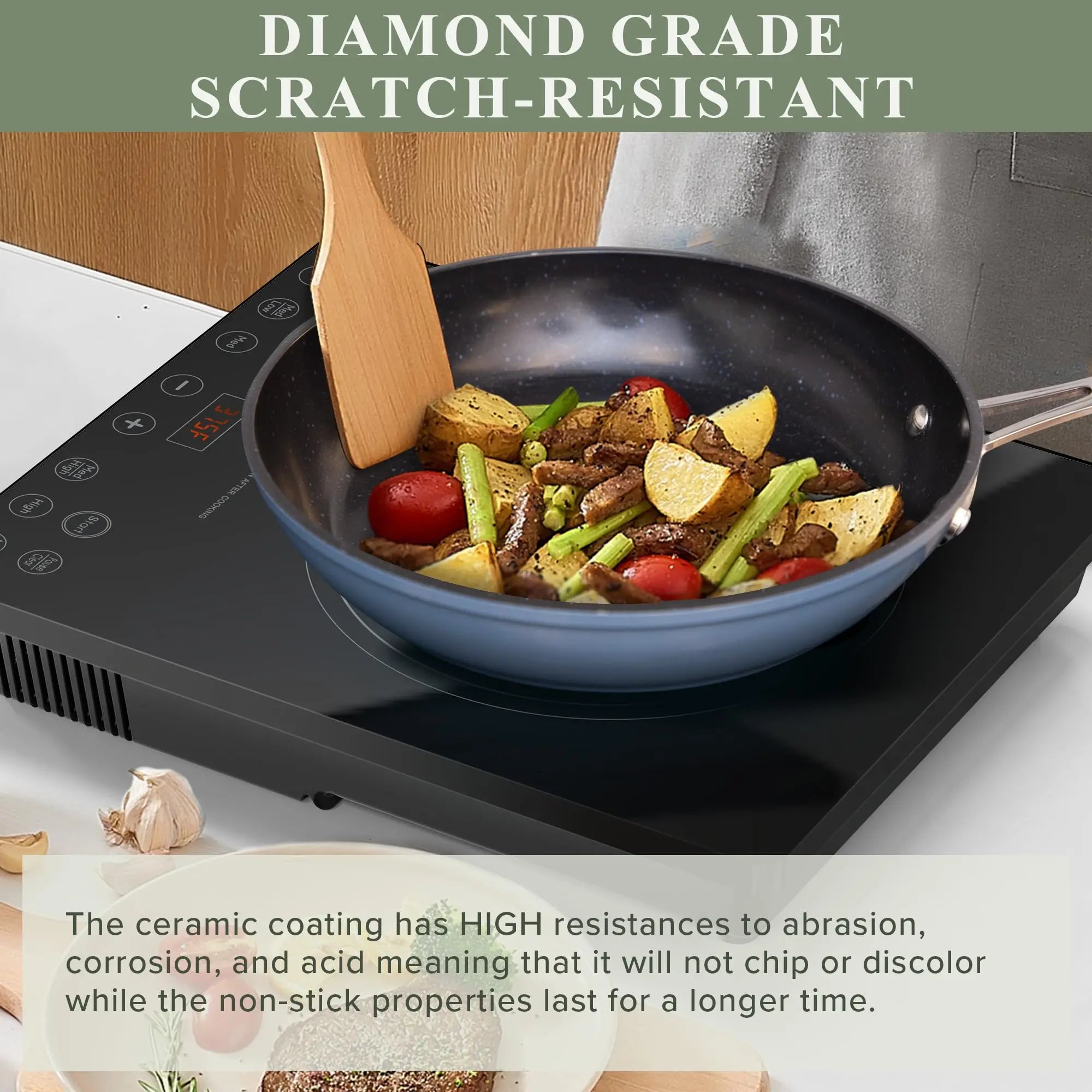 New Blue Ceramic Nonstick Cookware Set, Diamond Infused Scratch-Resistant, PFAS Free, Dishwasher & Oven Safe