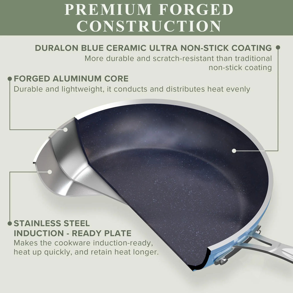 New Blue Ceramic Nonstick Cookware Set, Diamond Infused Scratch-Resistant, PFAS Free, Dishwasher & Oven Safe