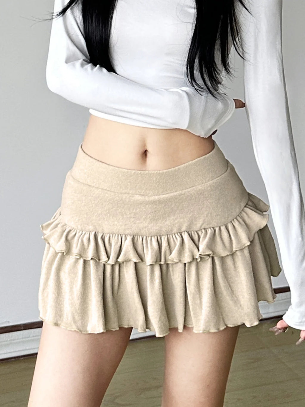 Coquette Solid Pleated Super Mini Skirt Preppy Sexy Slim Low Waist Cotton Short Skirt