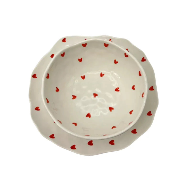 Hand Painted Irregular Ceramic Plate Creative Flower Heart-Shaped Ceramic Salad Bowl Microwavable Dinnerware