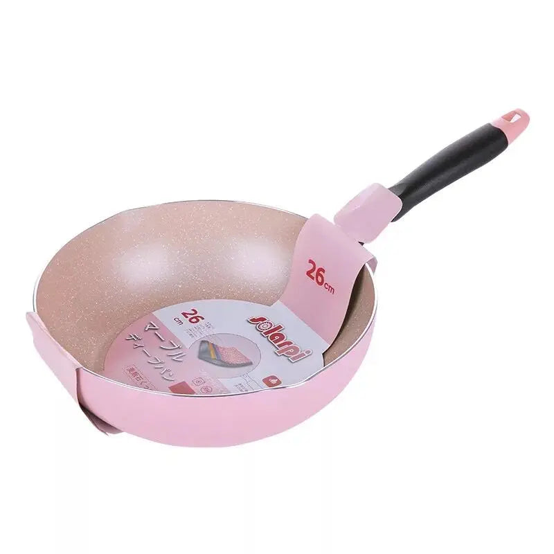 Pink Wok Non-stick Pan Fried Scoop Pan Deep Fry Non-stick Pot Cooker General Use for Gas and Induction Cooker