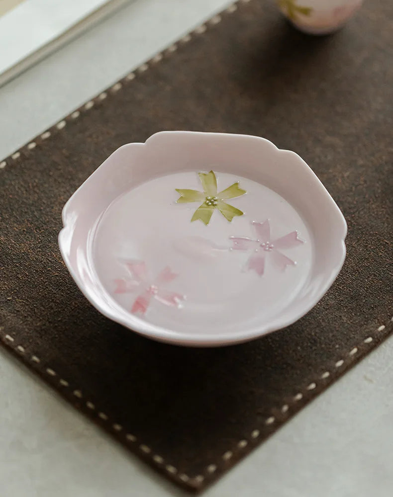 Hand-Painted Arita Pottery Underglaze Color Cherry Blossom Covered Bowl Base