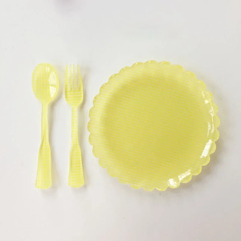 Plastic Dessert Tray Acrylic Cake Dish Grid Pattern Spork Floral Plates with Spoon & Fork