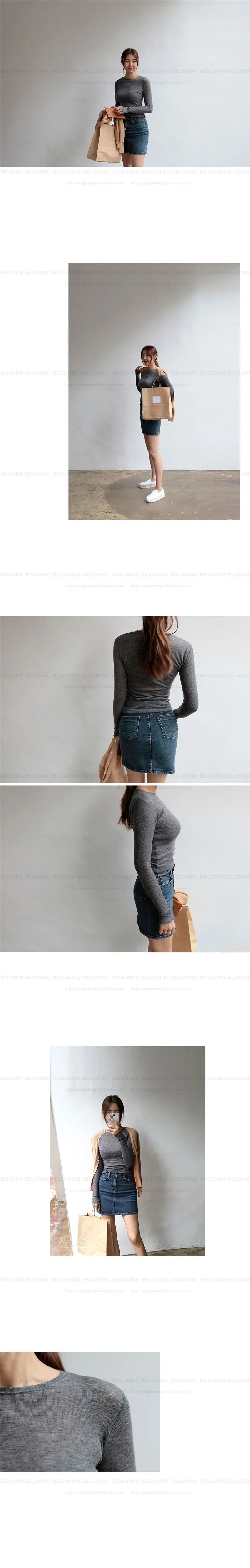 High Quality Plain T Shirt Women  Elastic Basic T-shirts Female Casual Tops Long Sleeve Sexy Thin T-shirt see through