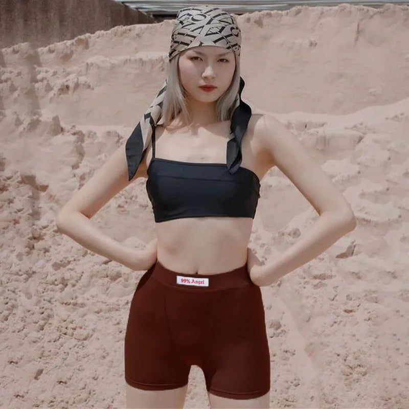 Summer White Letter Embroidery Biker Shorts Women Ribber Knit Black High Waist Casual Streetwear Shorts