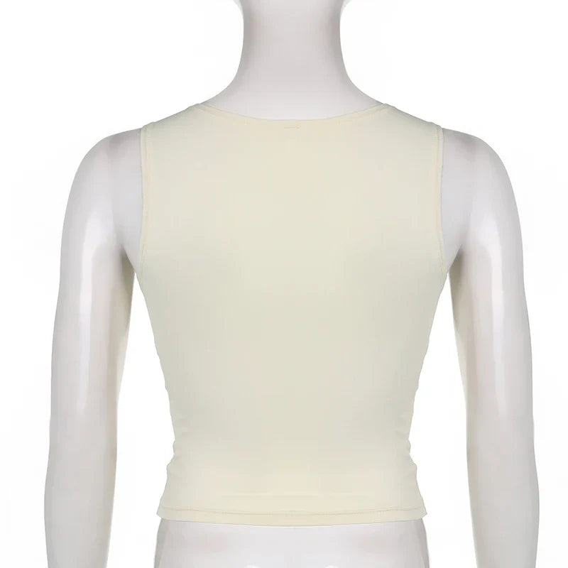 Retro Fairycore Y2K Kawaii Tank Tops Lace Patchwork V-neck Sleeveless Slim Crop Camis - Fashion 2000s Sexy Top