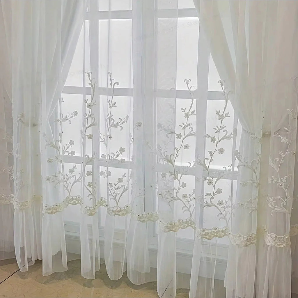 Elegant Home l French Lace Embroidered Flower Luxury Sheer Curtains