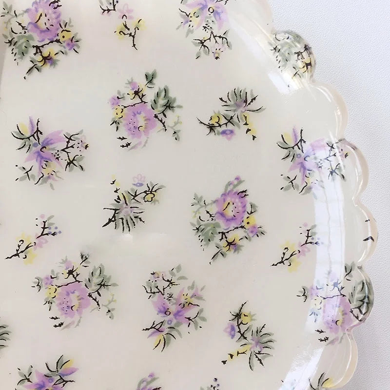 Plastic Dessert Tray Acrylic Cake Dish Grid Pattern Spork Floral Plates with Spoon & Fork