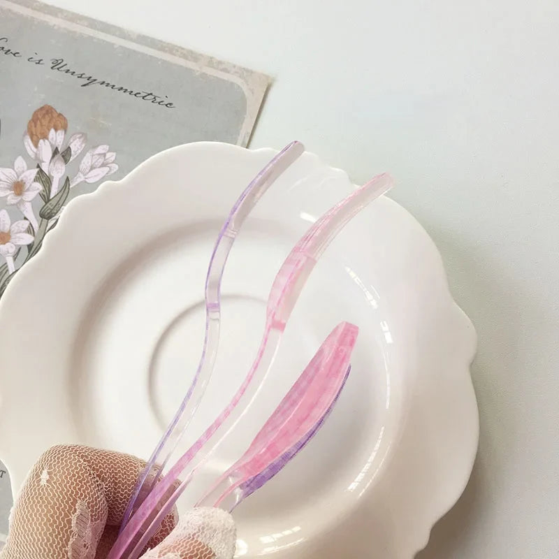 Plastic Dessert Tray Acrylic Cake Dish Grid Pattern Spork Floral Plates with Spoon & Fork