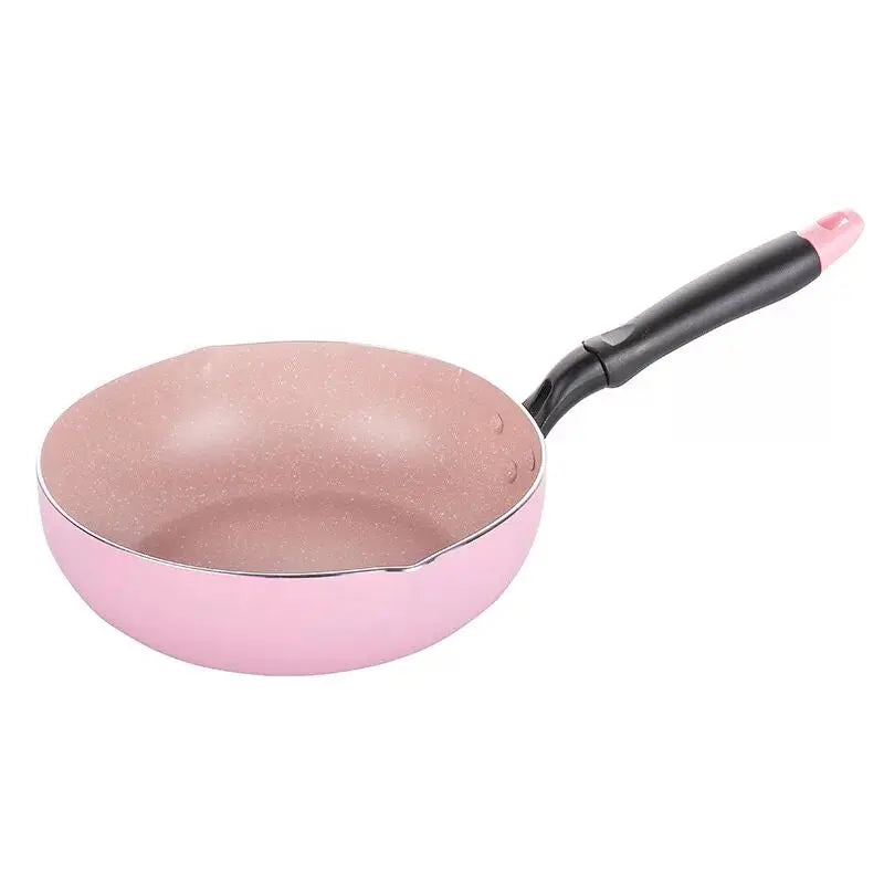 Pink Wok Non-stick Pan Fried Scoop Pan Deep Fry Non-stick Pot Cooker General Use for Gas and Induction Cooker
