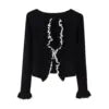 Women Fashion Lace Patchwork Long Sleeve Knitted Cardigan Sweater Vintage Casual Female Outerwear Chic Tops