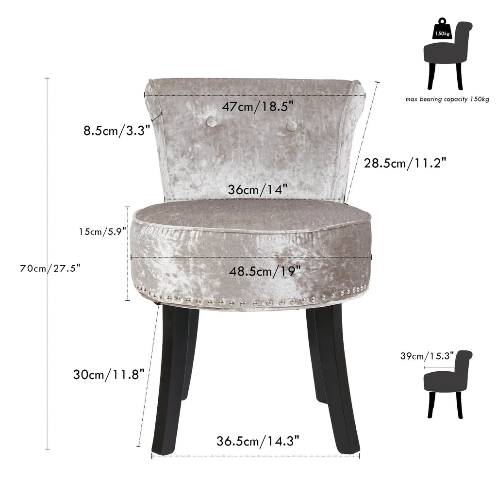 Vanity Stool Chair Makeup with Upholstered Round Velvet Padded Chair with Wood Legs