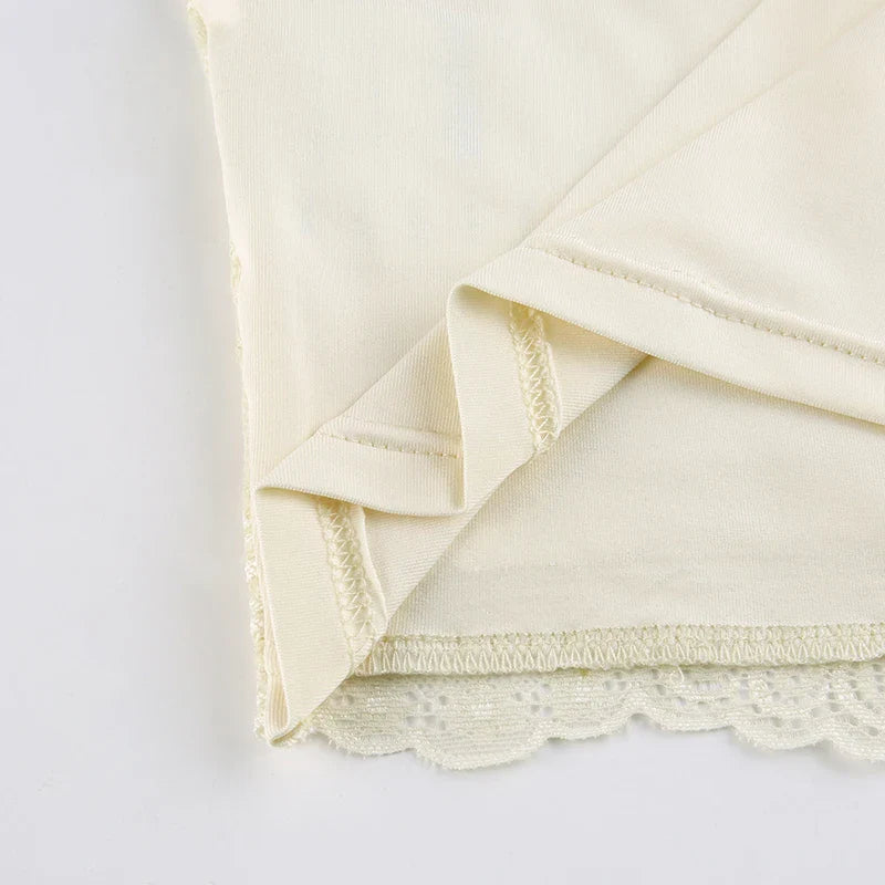 Retro Fairycore Y2K Kawaii Tank Tops Lace Patchwork V-neck Sleeveless Slim Crop Camis - Fashion 2000s Sexy Top