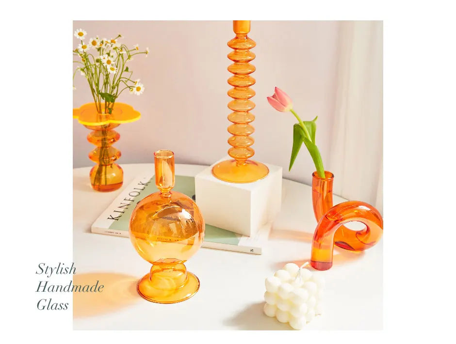 Taper Candle Holders Glass Candlesticks for Home Decoration Glass Vase
