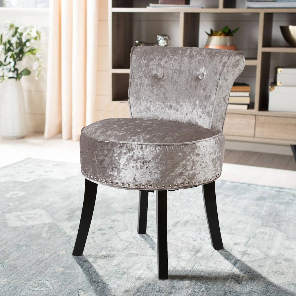Vanity Stool Chair Makeup with Upholstered Round Velvet Padded Chair with Wood Legs