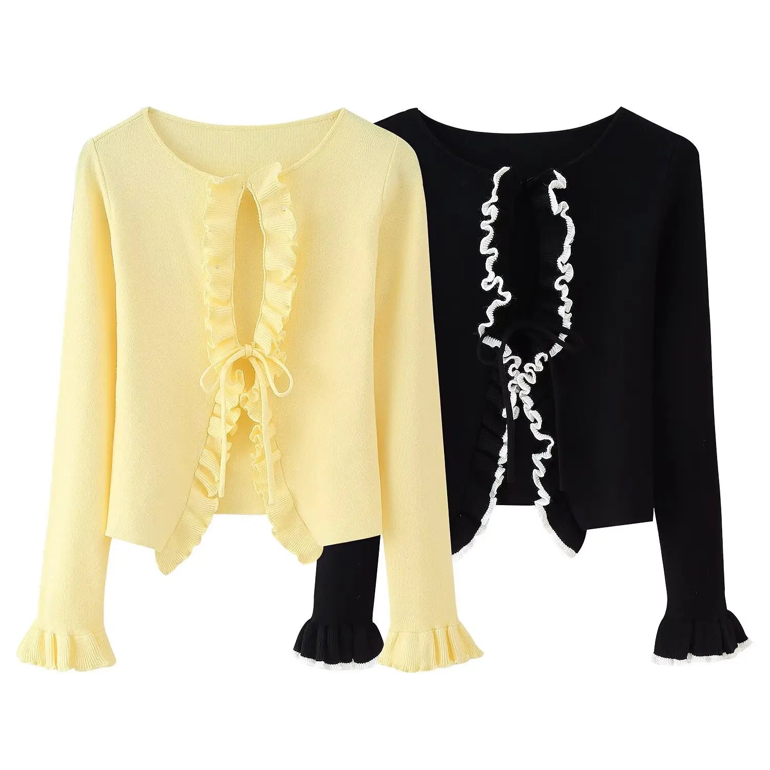 Women Fashion Lace Patchwork Long Sleeve Knitted Cardigan Sweater Vintage Casual Female Outerwear Chic Tops