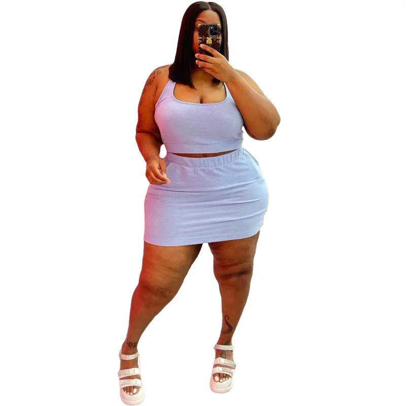 Summer Women Two Piece Outfits Dress Sets Sexy Crop Tops and Skirt Suit with Short Casual Plus Size Sets