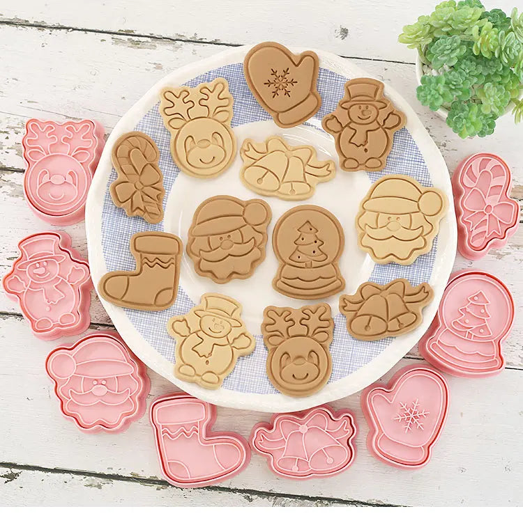 Cookie Cutters Plastic 3D Cute Cartoon Pressable Biscuit Mold Cookie Stamp Kitchen Baking Pastry Bakeware 8 Pcs/set