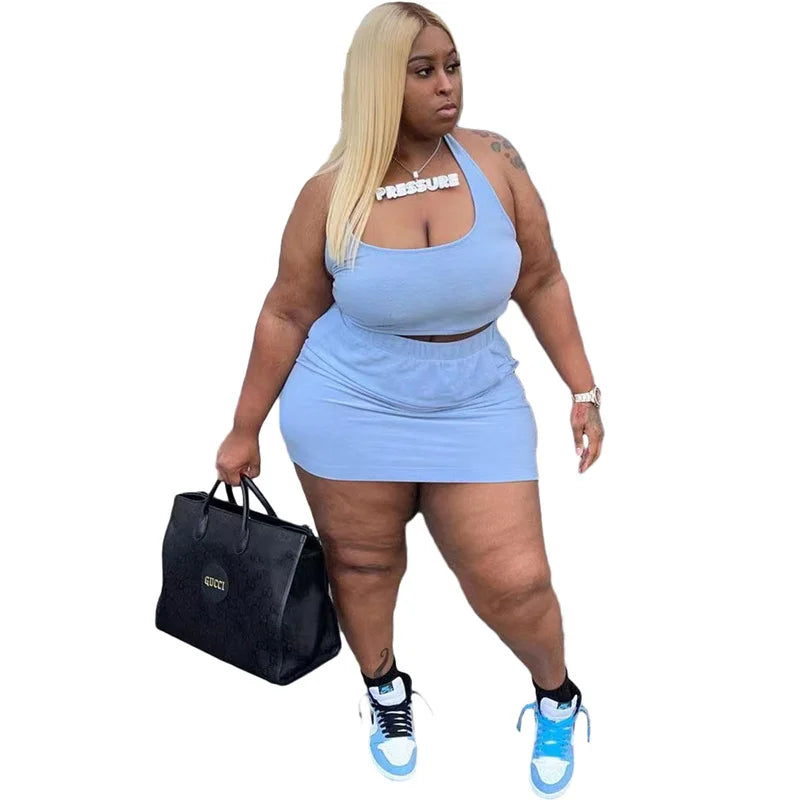 Summer Women Two Piece Outfits Dress Sets Sexy Crop Tops and Skirt Suit with Short Casual Plus Size Sets