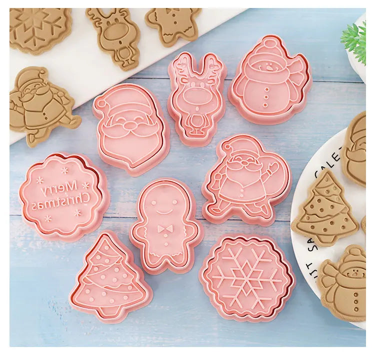 Cookie Cutters Plastic 3D Cute Cartoon Pressable Biscuit Mold Cookie Stamp Kitchen Baking Pastry Bakeware 8 Pcs/set