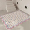 Cute Checkered Bow Imprint Anti-Slip Cashmere Carpet Bedside Mat Includes Set