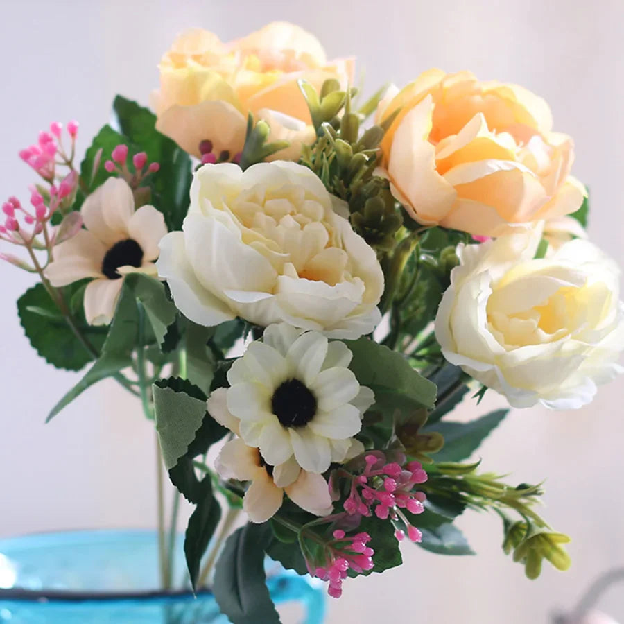 High Quality Peony Flowers Silk Artificial Bouquet Babybreaths Accessories DIY Small Fake Daisy Flowers Home Decor
