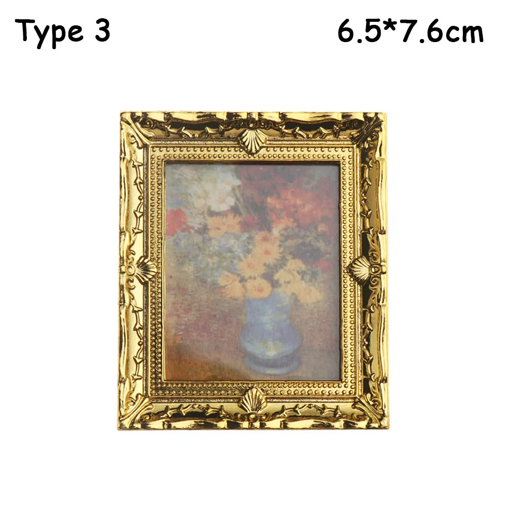 Mini Resin Wall Picture Vintage Framed Photos Miniature Oil Painting Accessories