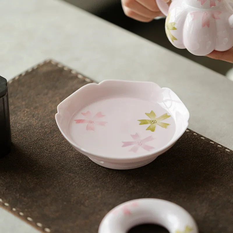Hand-Painted Arita Pottery Underglaze Color Cherry Blossom Covered Bowl Base