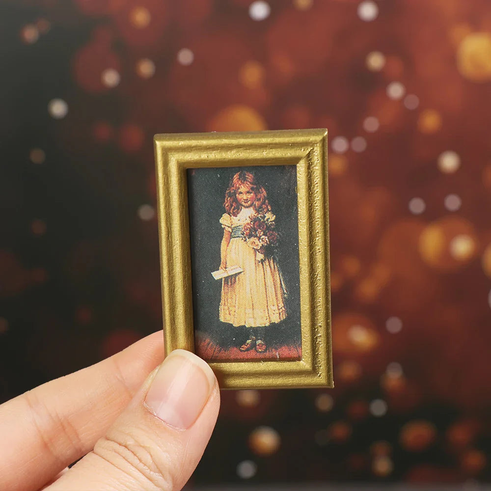 Mini Resin Wall Picture Vintage Framed Photos Miniature Oil Painting Accessories