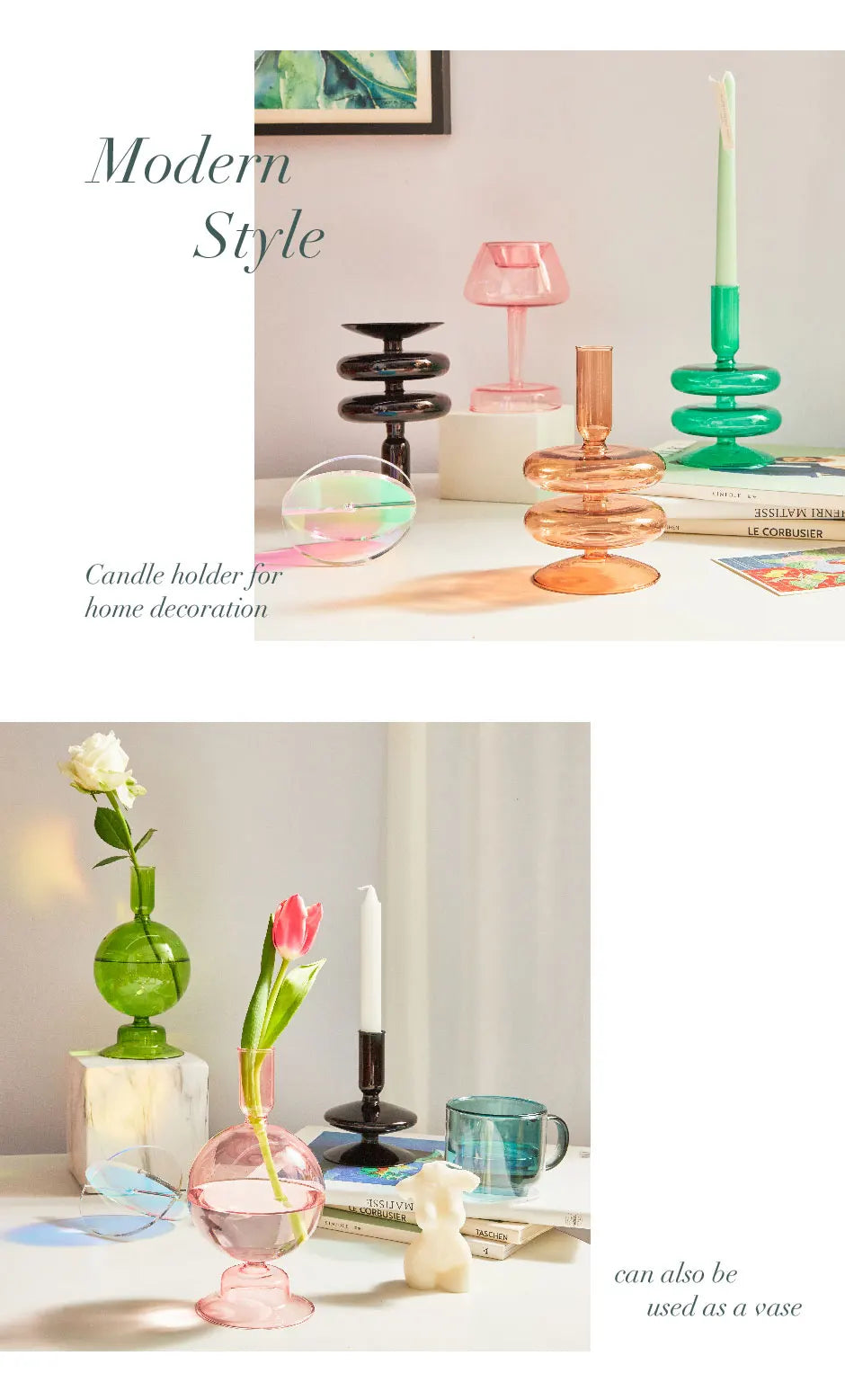 Taper Candle Holders Glass Candlesticks for Home Decoration Glass Vase