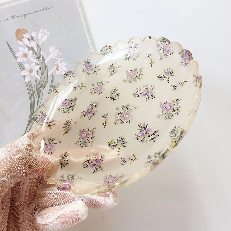 Plastic Dessert Tray Acrylic Cake Dish Grid Pattern Spork Floral Plates with Spoon & Fork