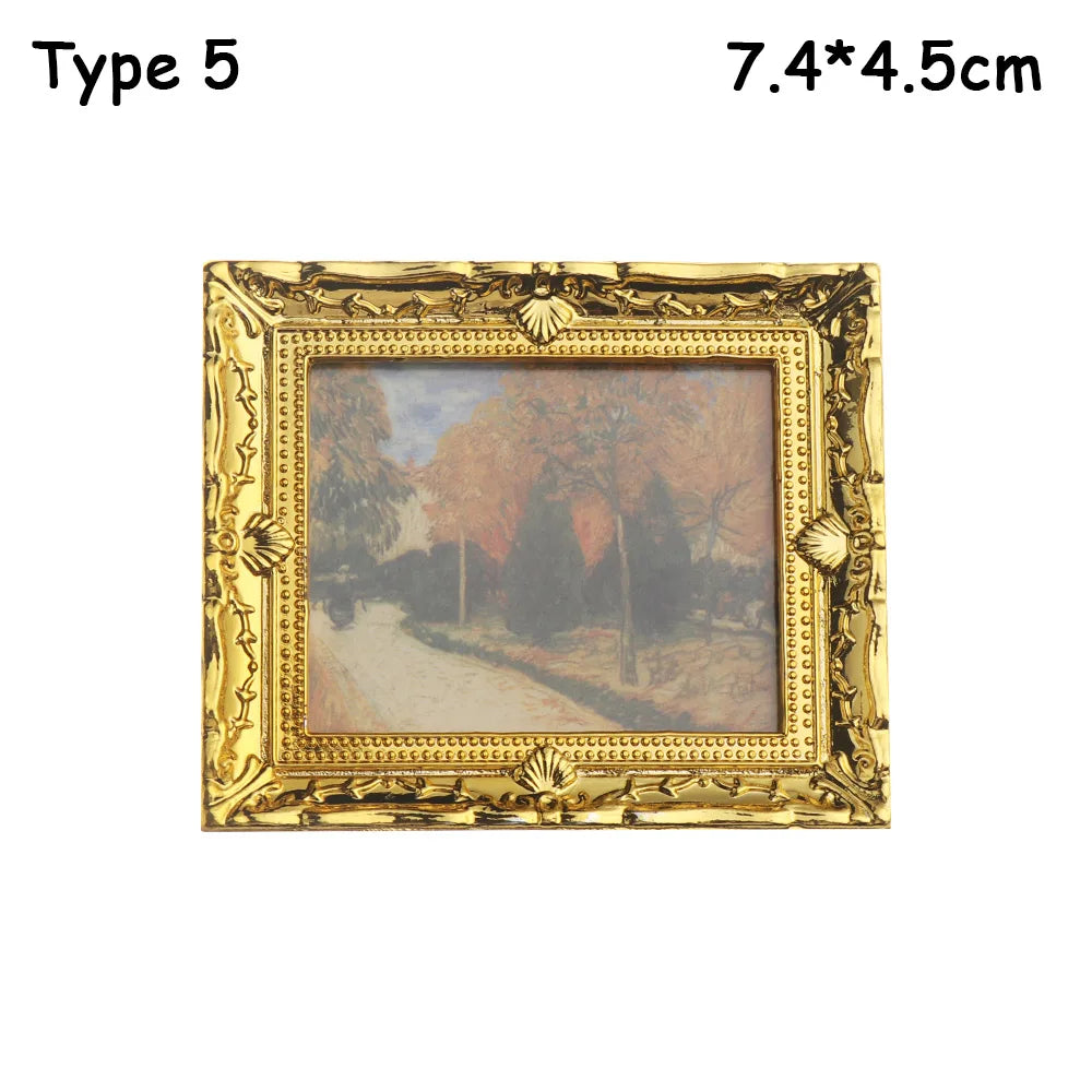 Mini Resin Wall Picture Vintage Framed Photos Miniature Oil Painting Accessories