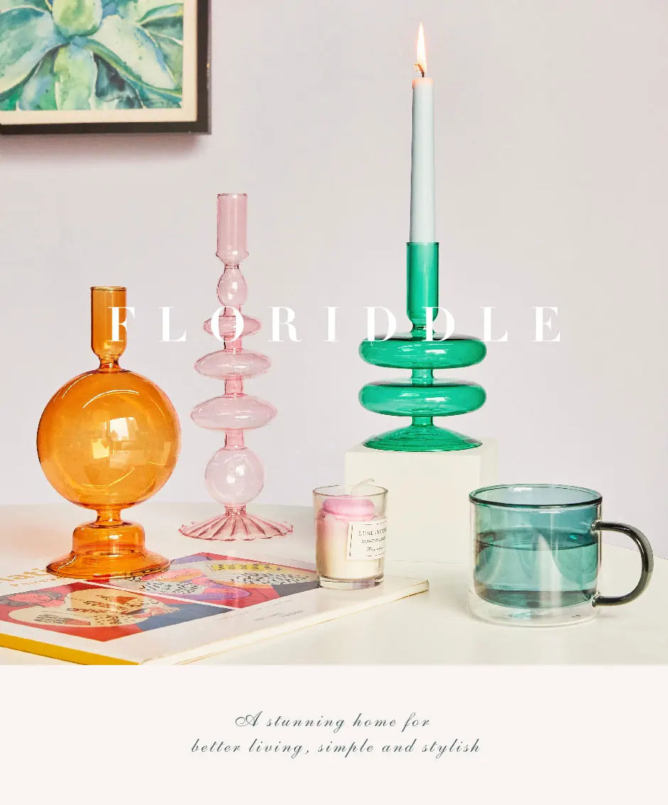 Taper Candle Holders Glass Candlesticks for Home Decoration Glass Vase