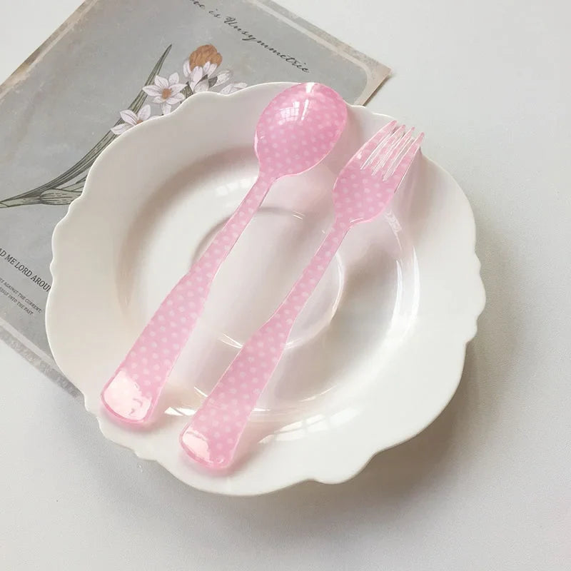 Plastic Dessert Tray Acrylic Cake Dish Grid Pattern Spork Floral Plates with Spoon & Fork