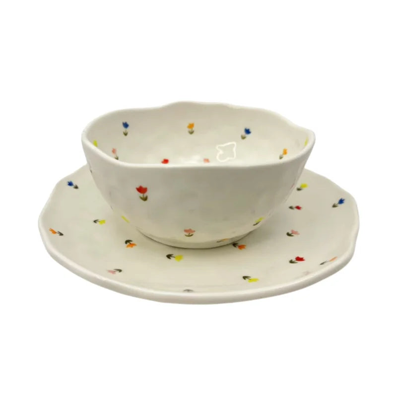 Hand Painted Irregular Ceramic Plate Creative Flower Heart-Shaped Ceramic Salad Bowl Microwavable Dinnerware