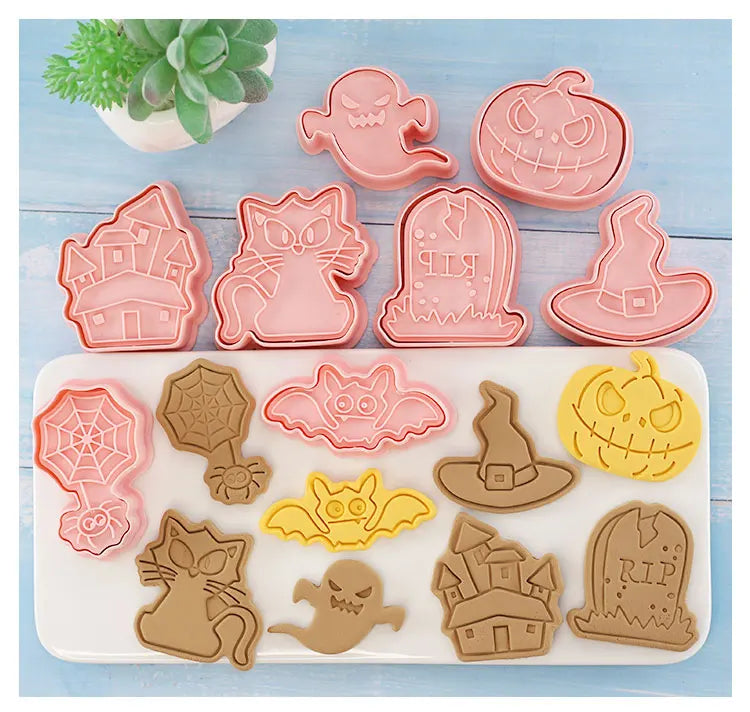 Cookie Cutters Plastic 3D Cute Cartoon Pressable Biscuit Mold Cookie Stamp Kitchen Baking Pastry Bakeware 8 Pcs/set