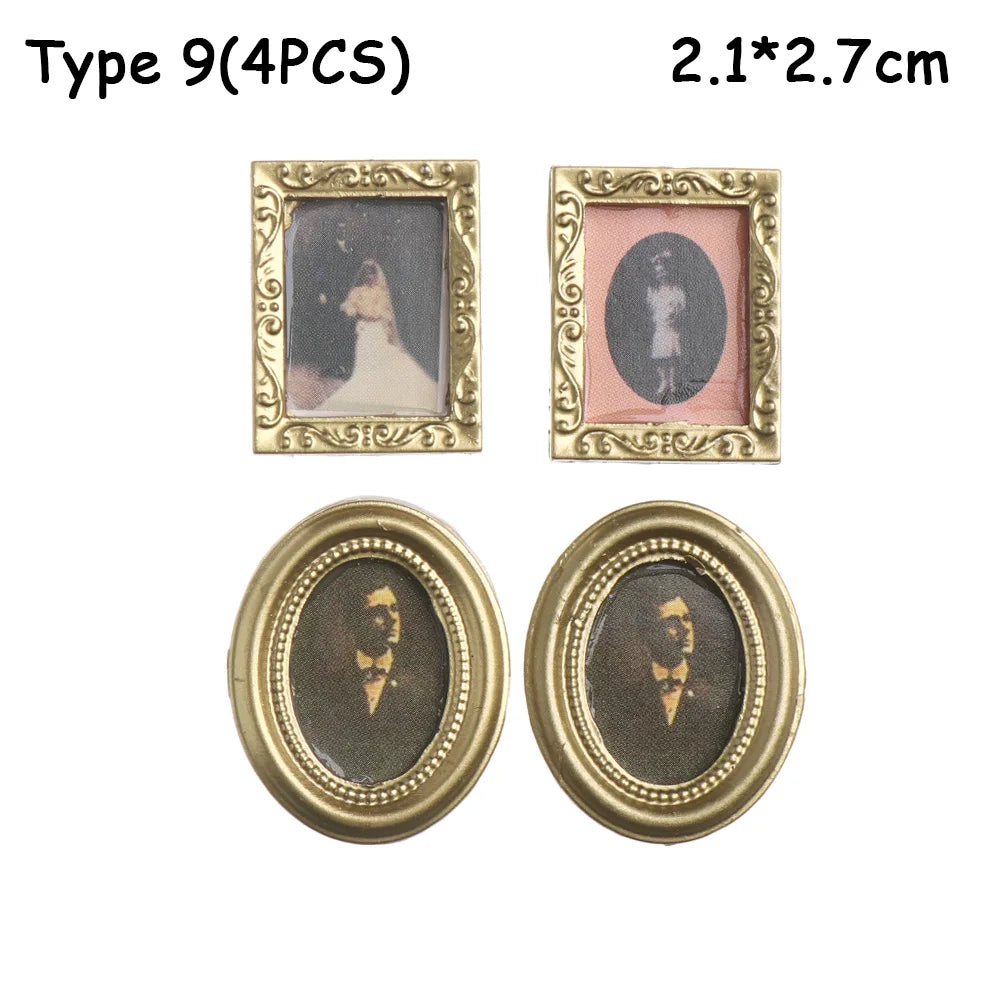 Mini Resin Wall Picture Vintage Framed Photos Miniature Oil Painting Accessories
