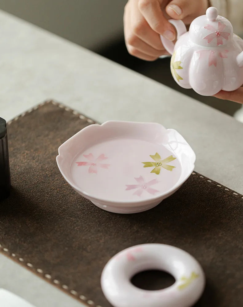Hand-Painted Arita Pottery Underglaze Color Cherry Blossom Covered Bowl Base