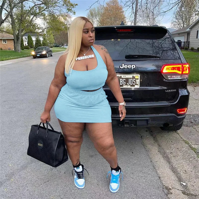 Summer Women Two Piece Outfits Dress Sets Sexy Crop Tops and Skirt Suit with Short Casual Plus Size Sets