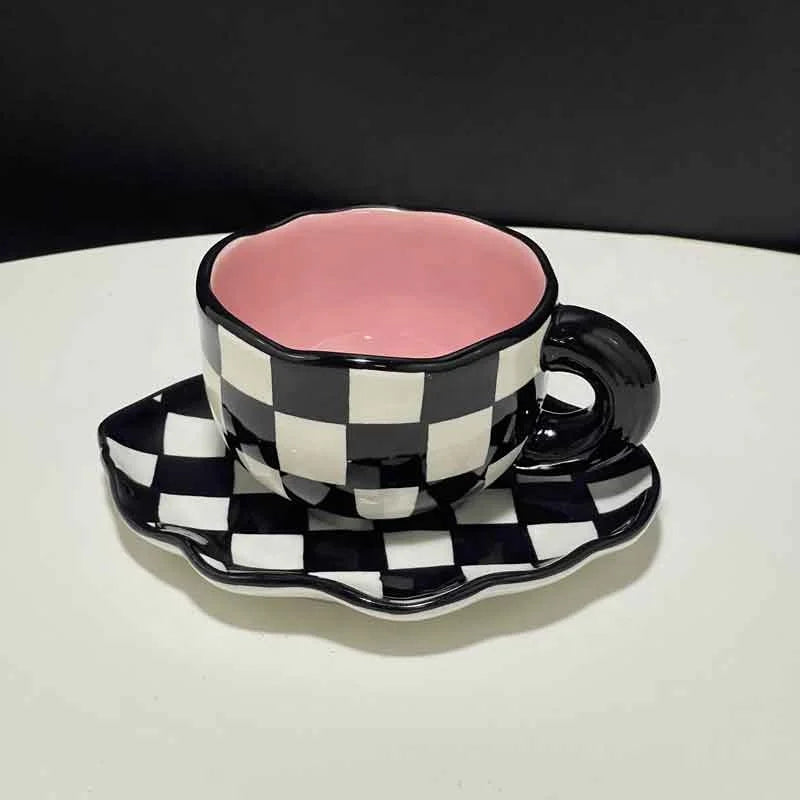 Hand Painted Tulip Orange Flower Ceramic Cups and Saucers