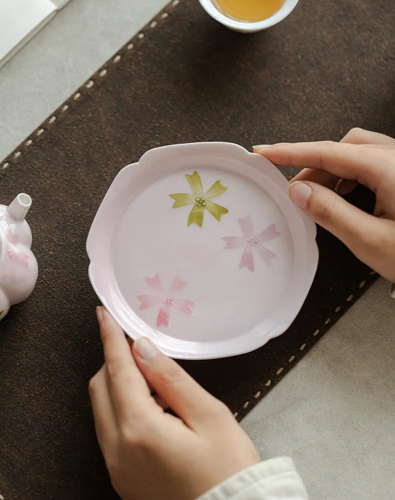 Hand-Painted Arita Pottery Underglaze Color Cherry Blossom Covered Bowl Base