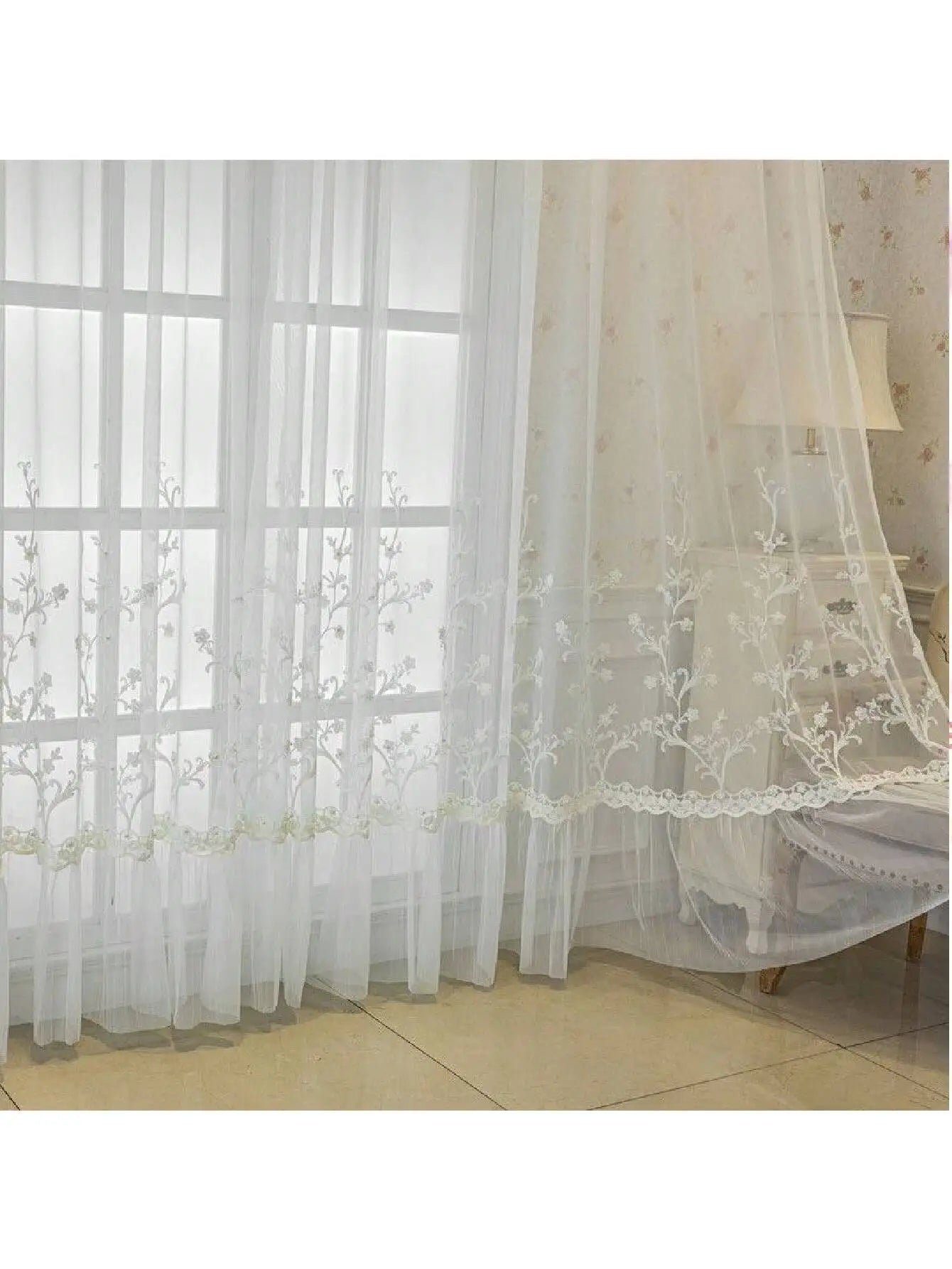 Elegant Home l French Lace Embroidered Flower Luxury Sheer Curtains