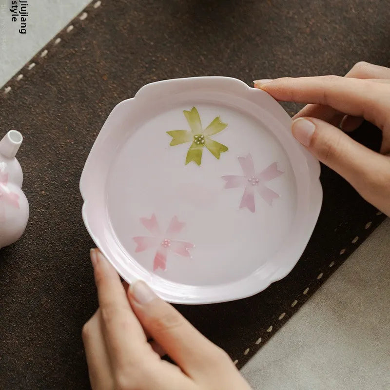 Hand-Painted Arita Pottery Underglaze Color Cherry Blossom Covered Bowl Base