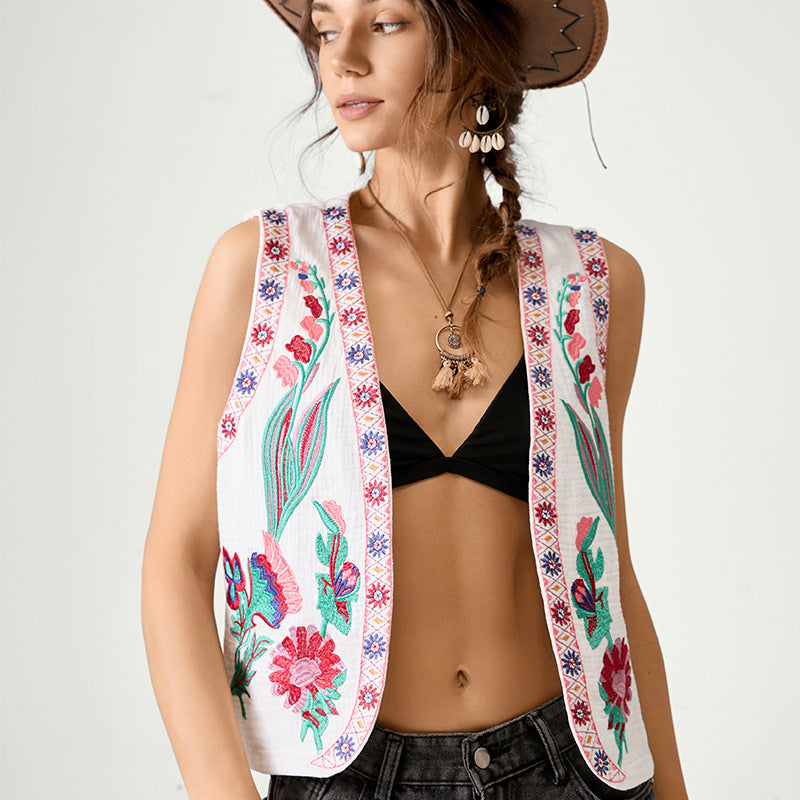 Floral Machine Embroidery Vest