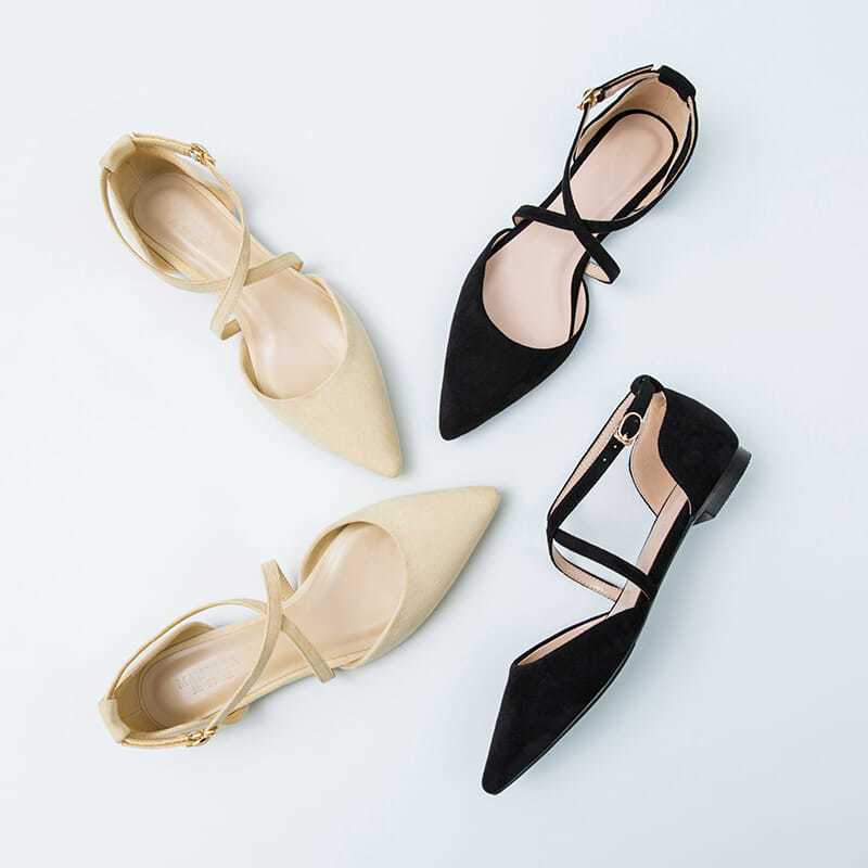 New Pointed Sandals Women's Flat Closed Toe Strap Simple Black