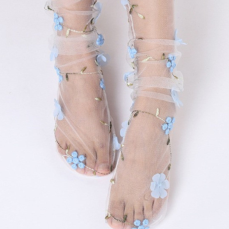 Women's Three-dimensional Flower Transparent Net Socks