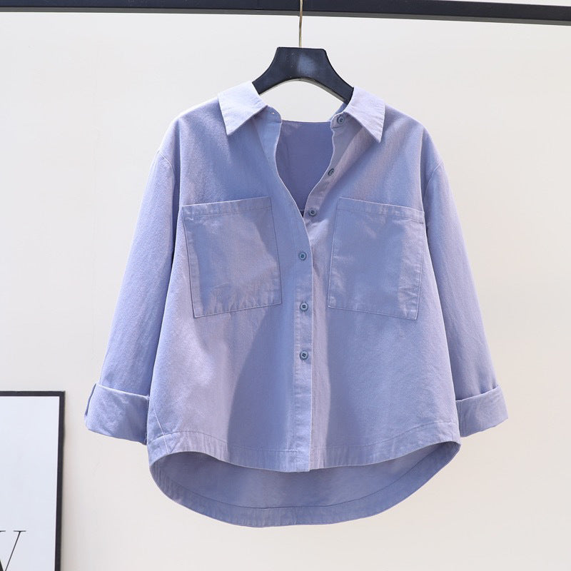 Women's Blue Double-pocket Brushed Cotton Shirt
