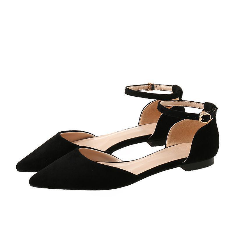 New Pointed Sandals Women's Flat Closed Toe Strap Simple Black